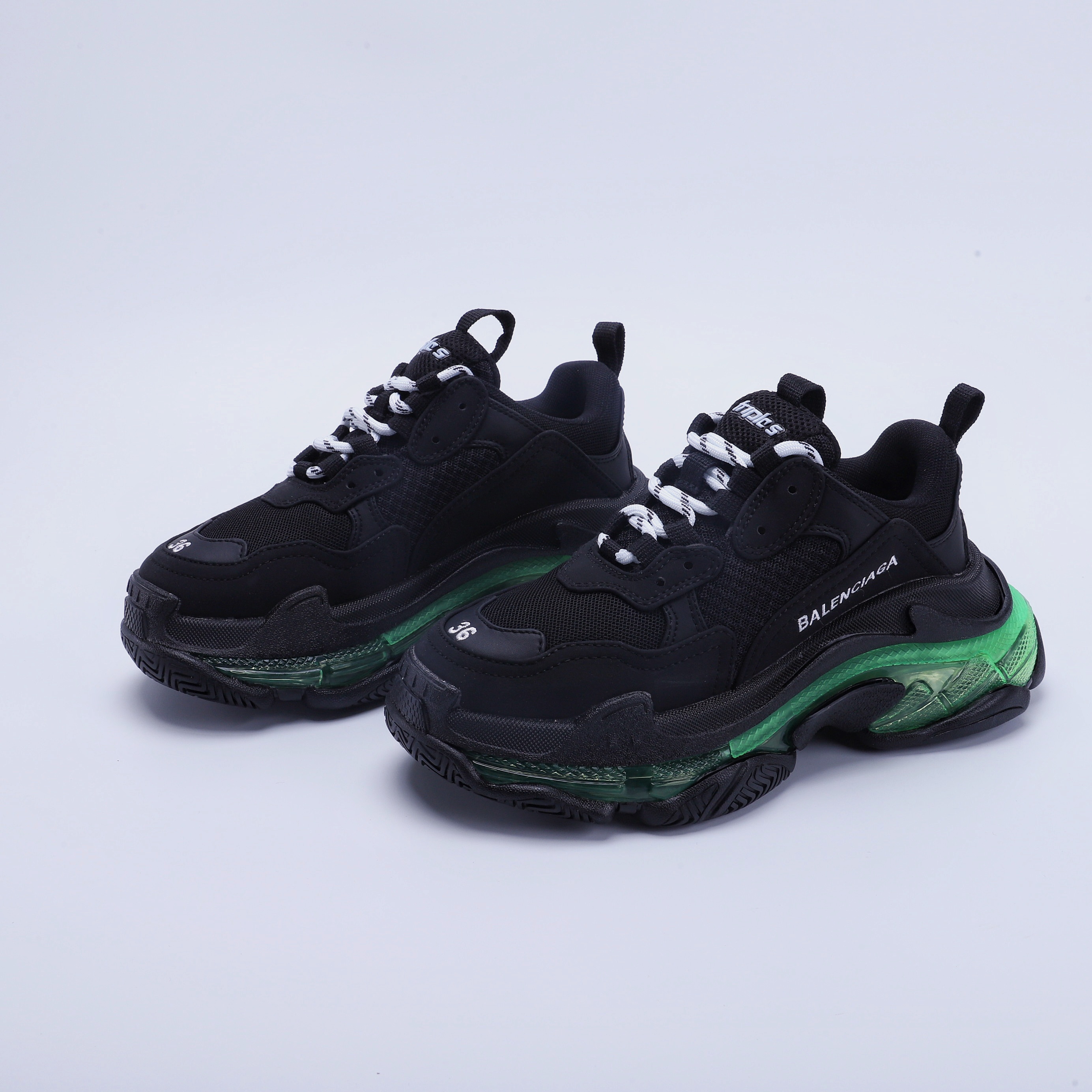 Triple S Clear Sole Black and Green Shuangpin